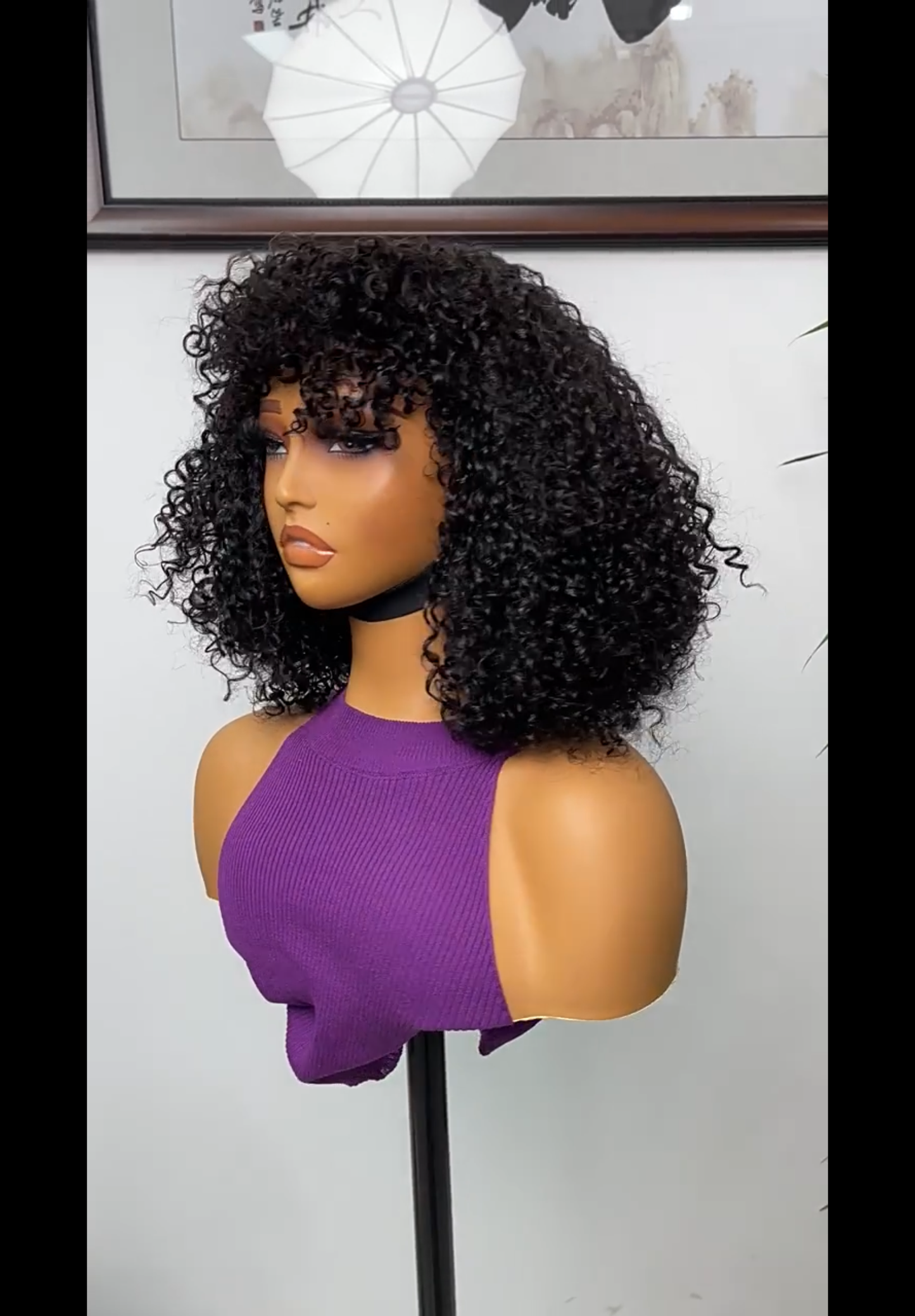 Afro Kinky Curly Wig With Bangs 16inch/250% Density, Non-Lace, Virgin Human Hair